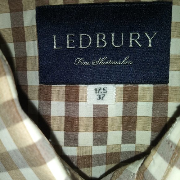 Ledbury: Men's Brown & White Gingham. Barrel cuffs, Neck: 17.5 Sleeve: 37 - Picture 3 of 6